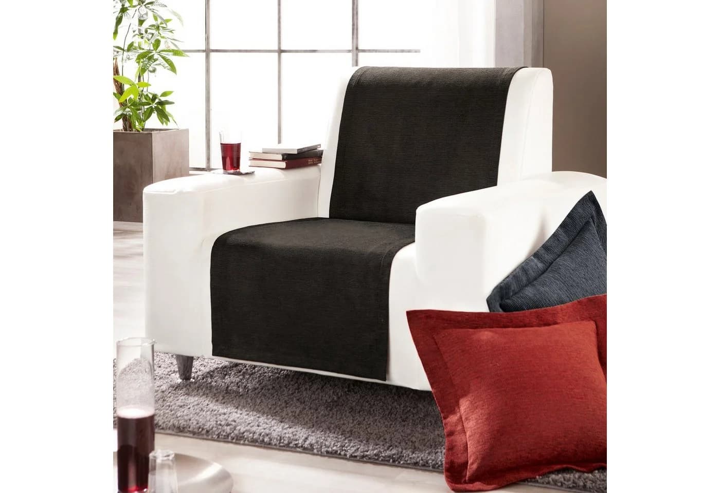 Erwin Müller Sesselschoner Chenille-Jacquard Uni Braun/Schwarz - Bild 3