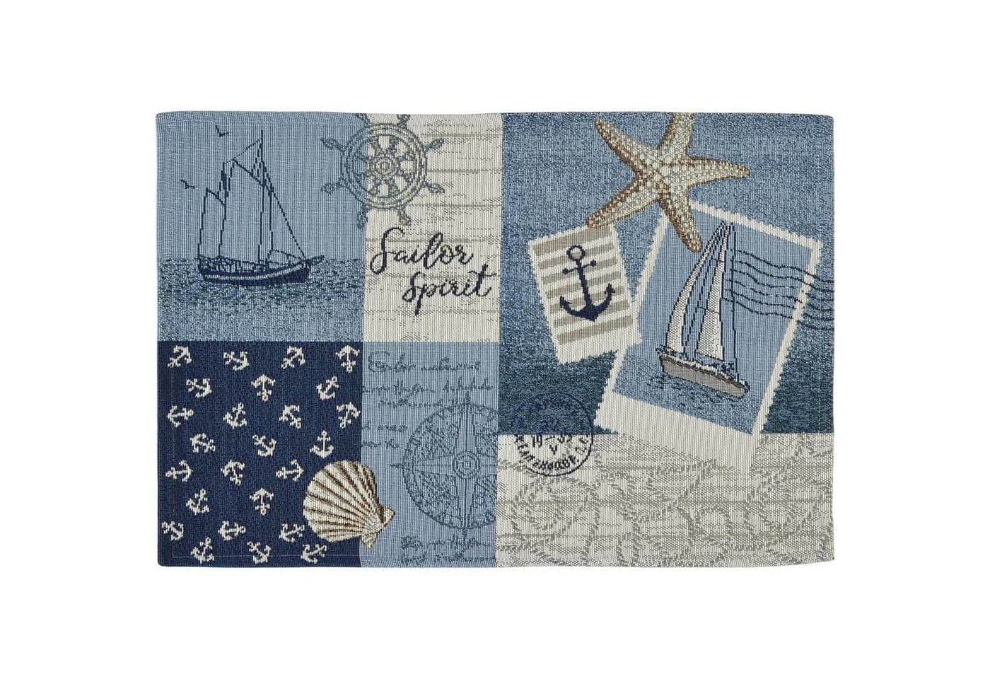 sander table + home Tischset Sailor Patch 2er-Pack Blau Gobelin