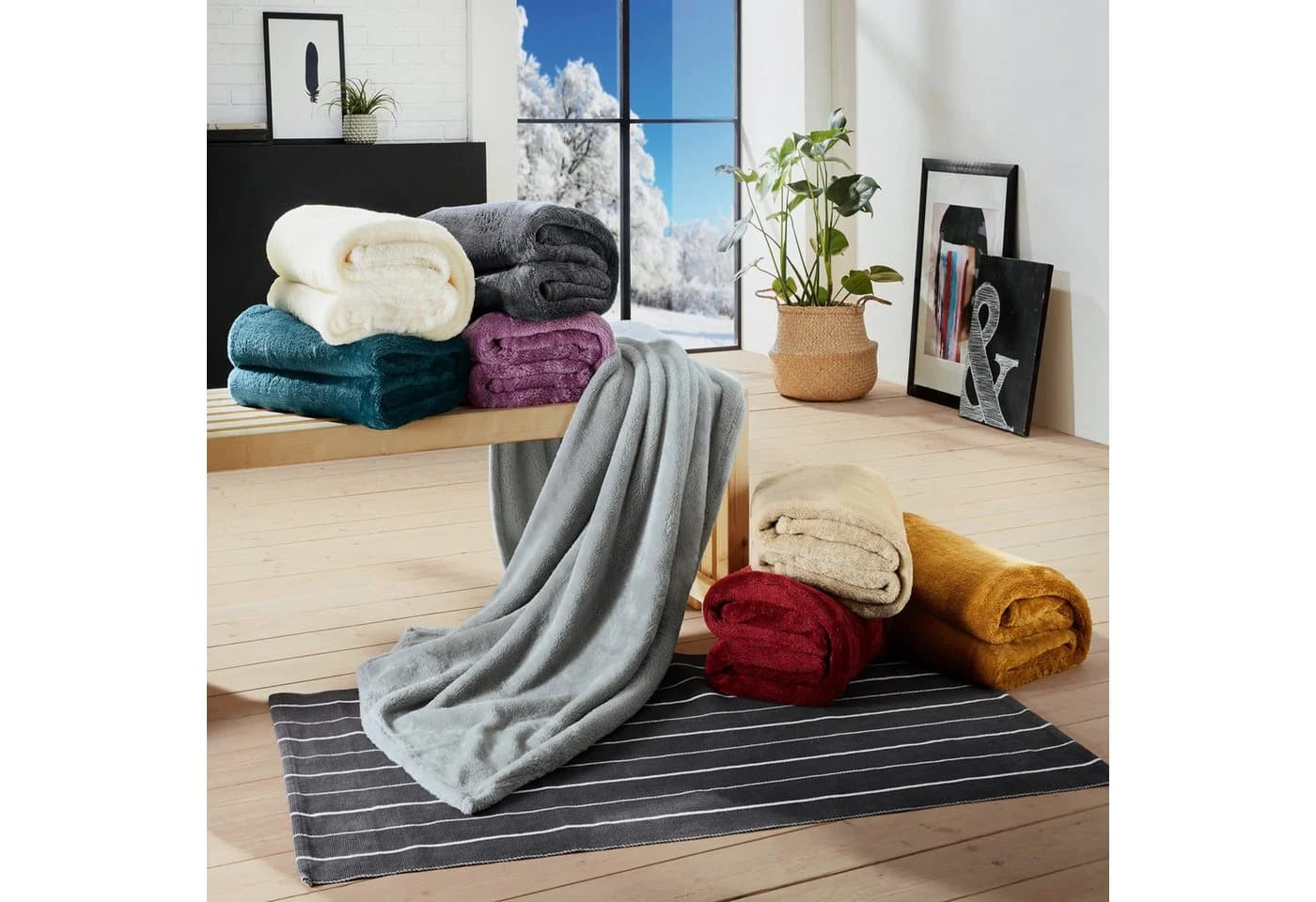 Erwin Müller Wohndecke Salerno Teddy-Fleece Uni Grün - Bild 5