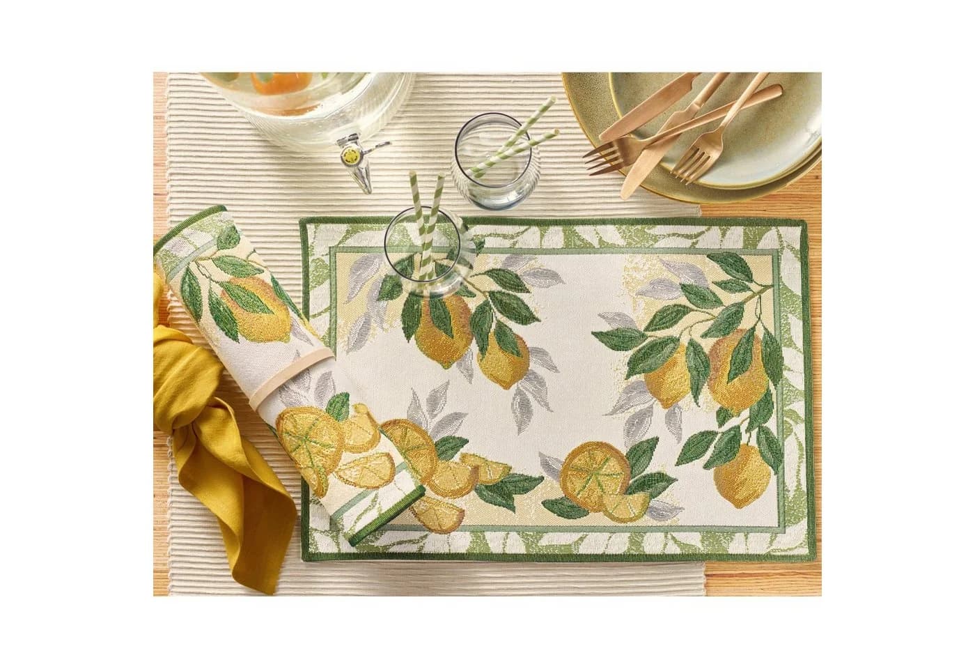 sander table + home Tischset "Lemon" 2er-Pack Gelb-Grün Gobelin
