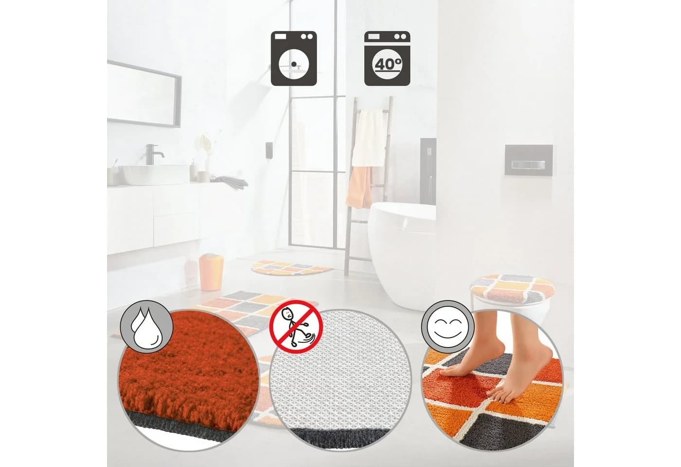 REDBEST Badematte WC-Umrandung Los Angeles Karo Modern - Bild 3