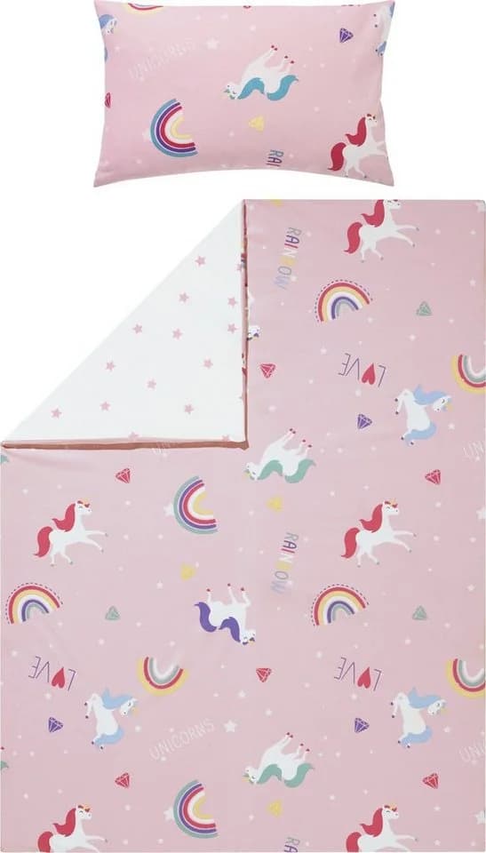 Erwin Müller Kinder-Wendebettwäsche 100% Baumwolle Einhorn Regenbogen Herz - Bild 2