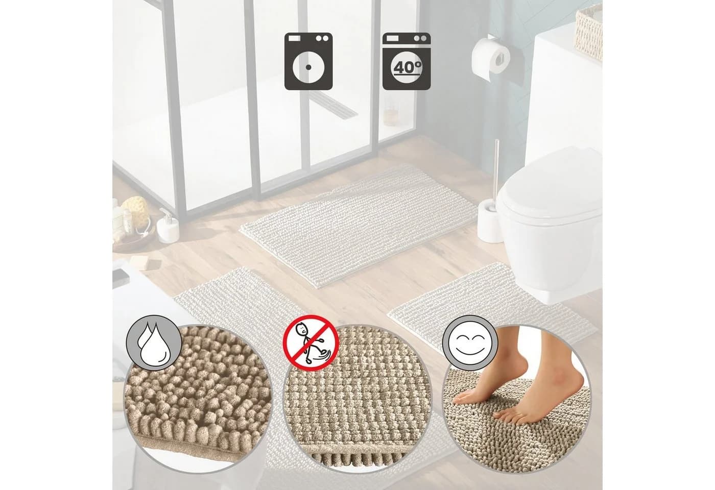 REDBEST Badematte Arlington Beige/Braun Microfaser Hoch-Tief-Struktur - Bild 3