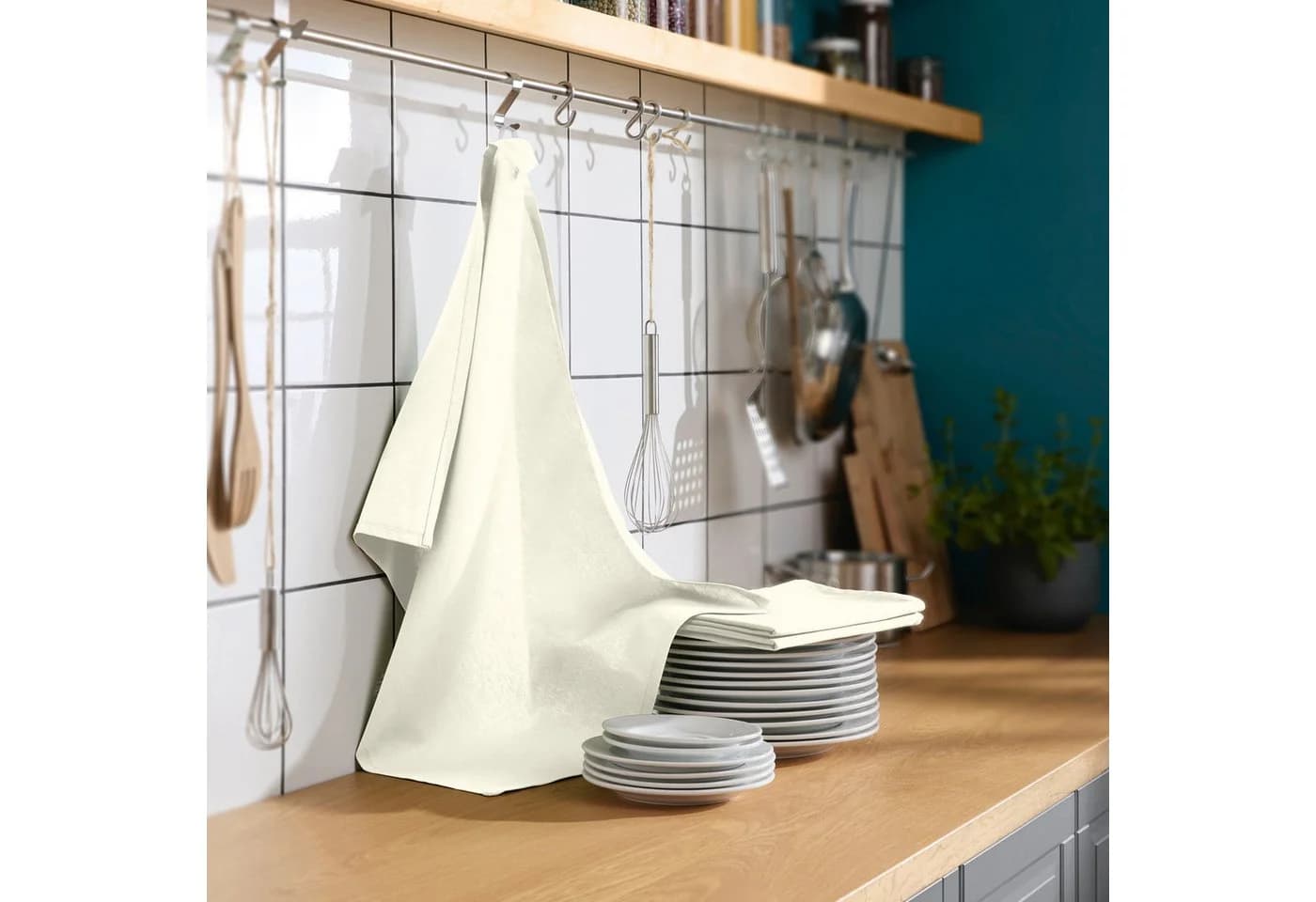 REDBEST Geschirrtuch Tulsa 3er-Pack Baumwolle Uni Creme