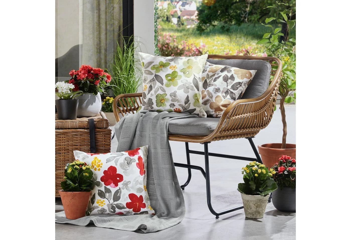 REDBEST Kissenhülle Baumwolle Blumen Druckmotiv Rot-Grau - Bild 3