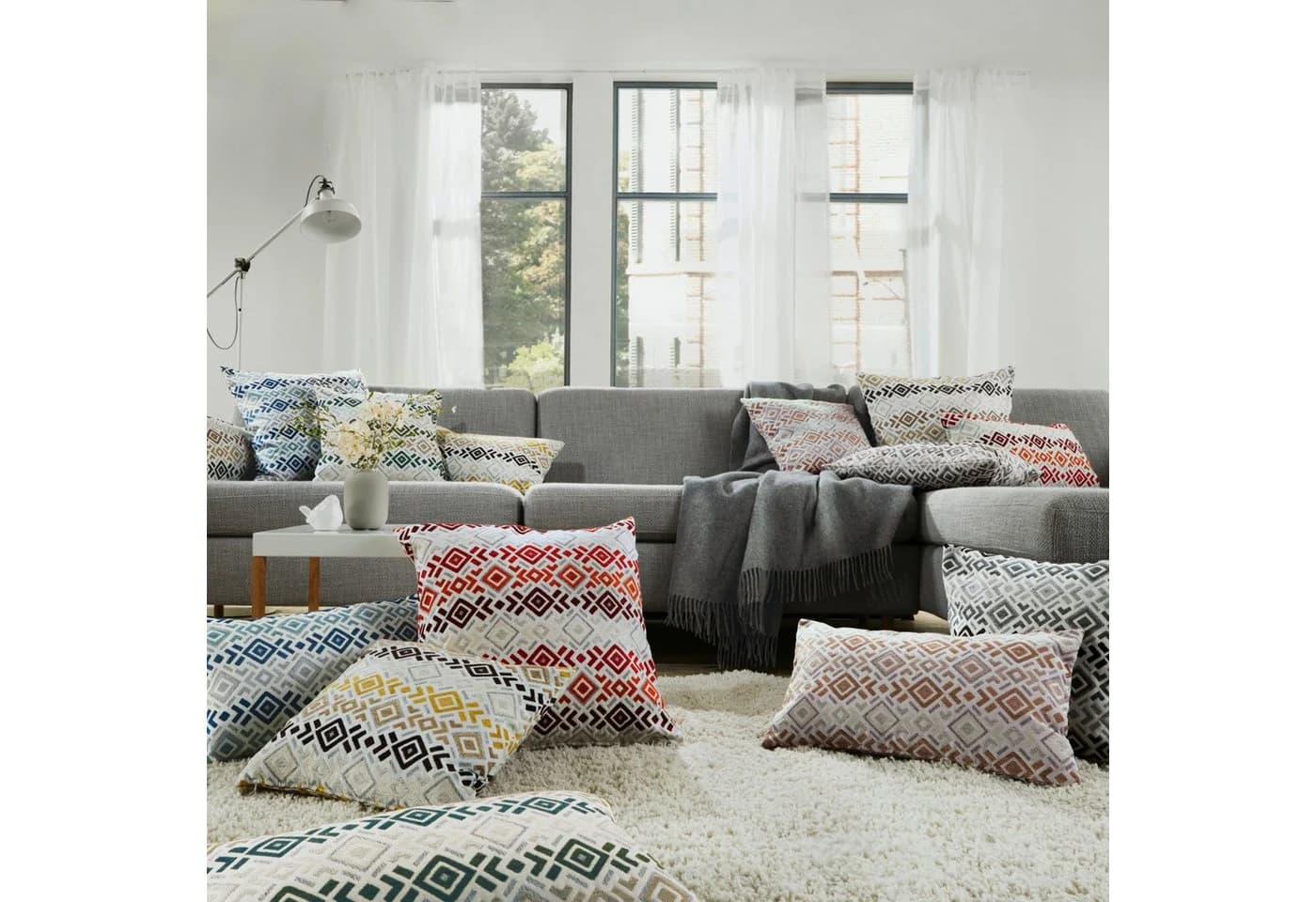 Erwin Müller Kissenhülle York Boho Rosa Chenille Jacquard