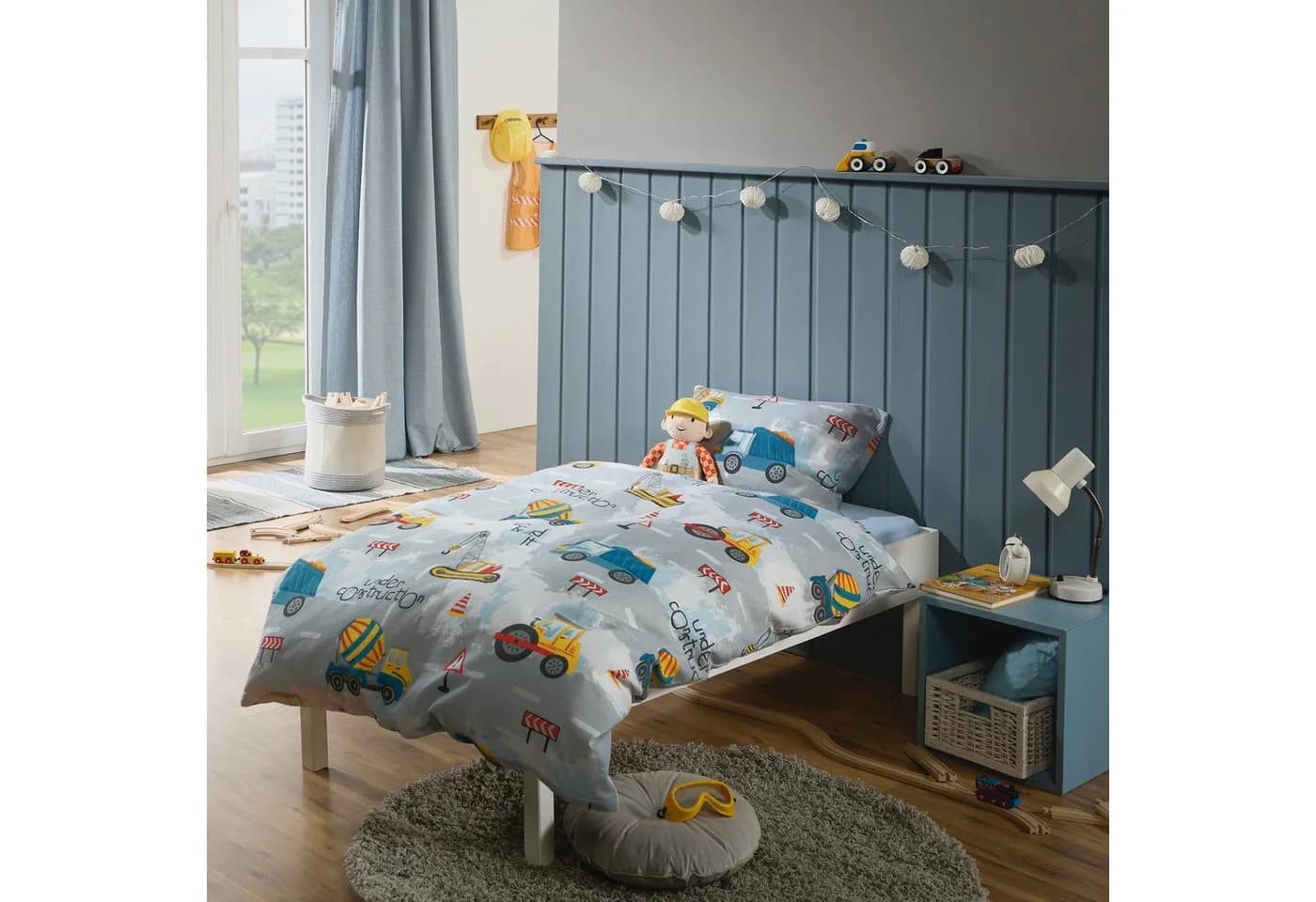 REDBEST Kinderbettwäsche Flanell 100% Baumwolle Baustellen-Motiv Grau