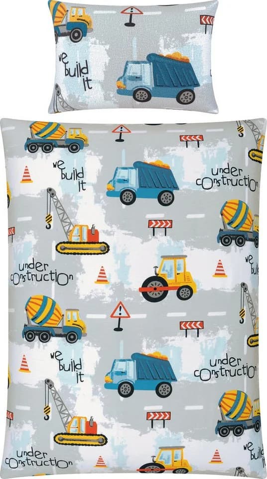 REDBEST Kinderbettwäsche Flanell 100% Baumwolle Baustellen-Motiv Grau - Bild 2