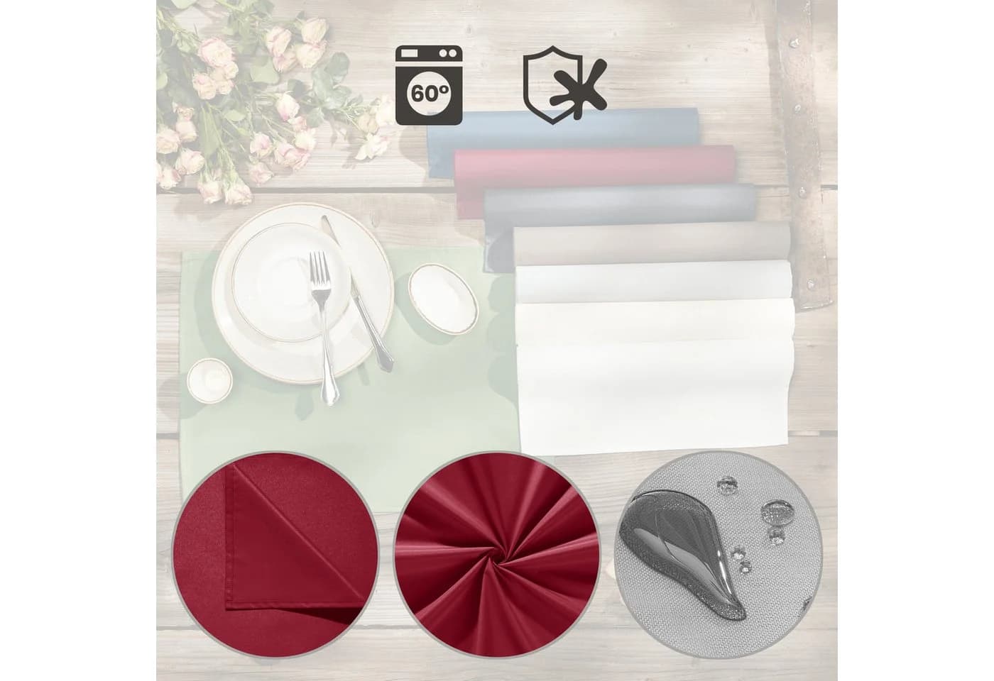 REDBEST Tischset "New Orleans" 2er-Pack abwaschbar Uni Rot - Bild 3