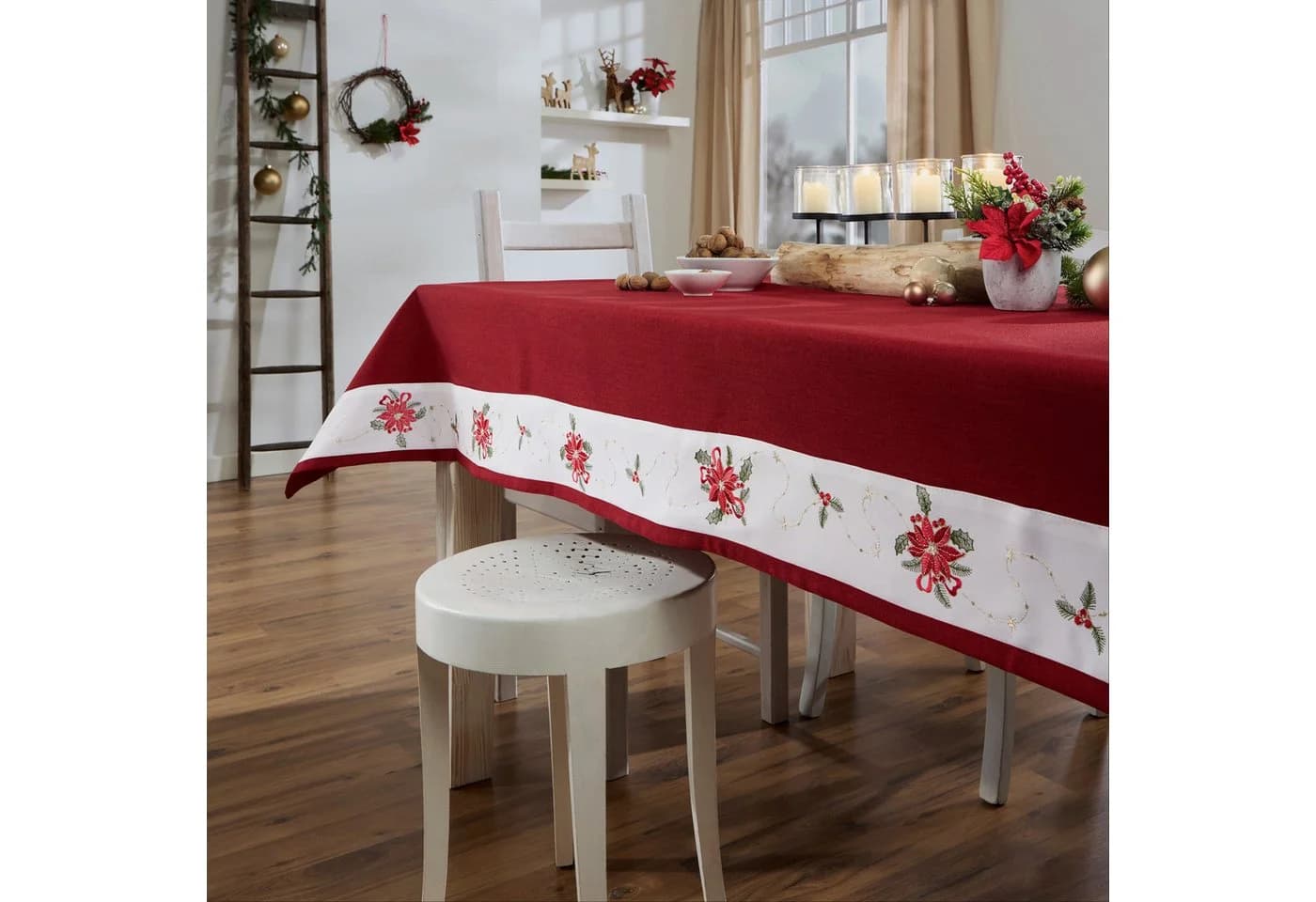 Erwin Müller Tischdecke "Weihnachtsstern" Rot Gold Leinen-Optik