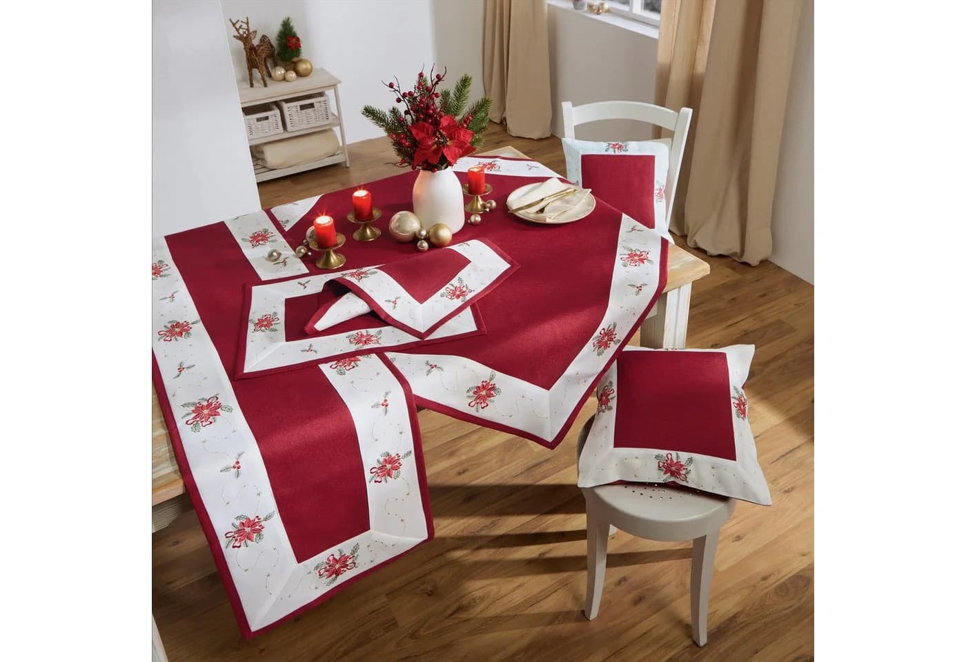 Erwin Müller Tischdecke "Weihnachtsstern" Rot Gold Leinen-Optik - Bild 3