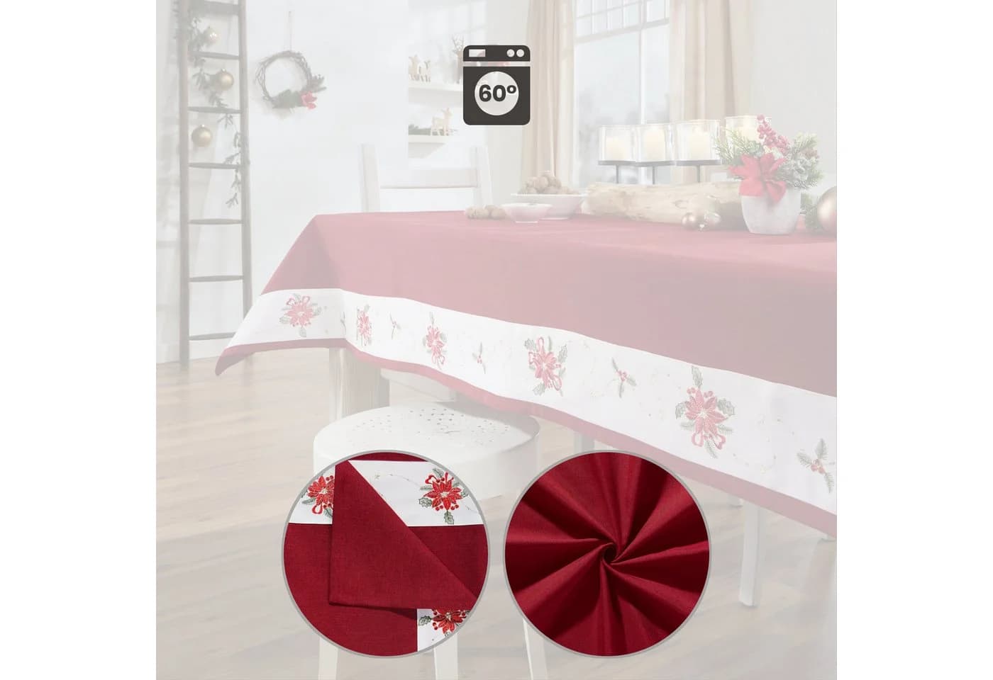 Erwin Müller Tischdecke "Weihnachtsstern" Rot Gold Leinen-Optik - Bild 4