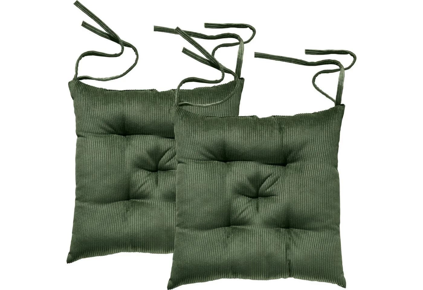 Erwin Müller Stuhlkissen "Glasgow" 2er-Pack Grün Cord Uni - Bild 2