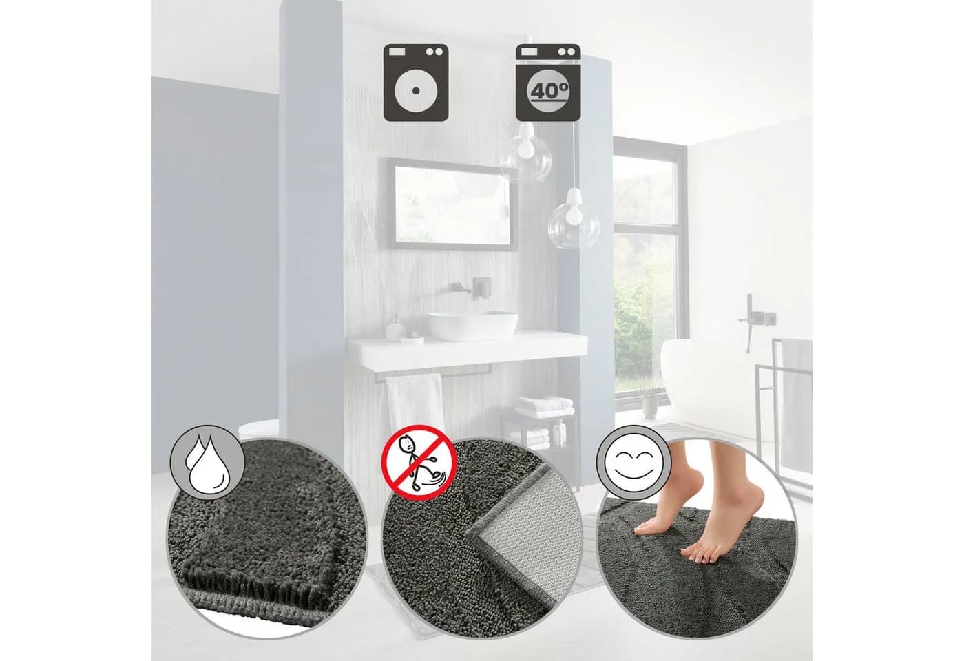 Pflegeleichte Badematte in unifarbenem Design - Bild 3