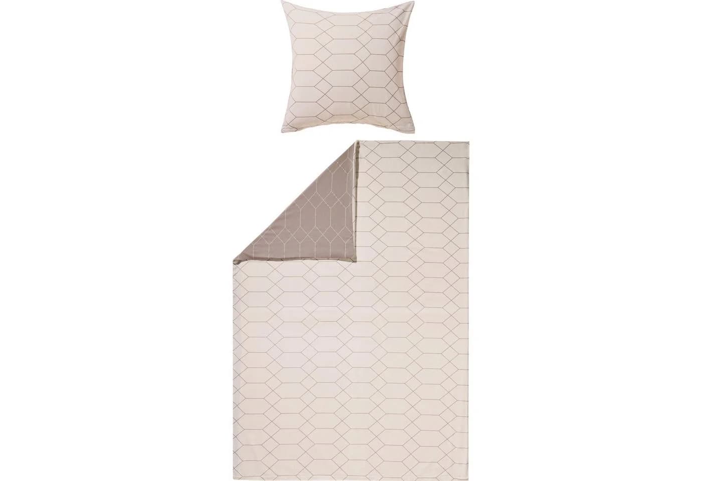 REDBEST Wendebettwäsche Mako-Satin Taupe/Creme Grafik Design - Bild 1