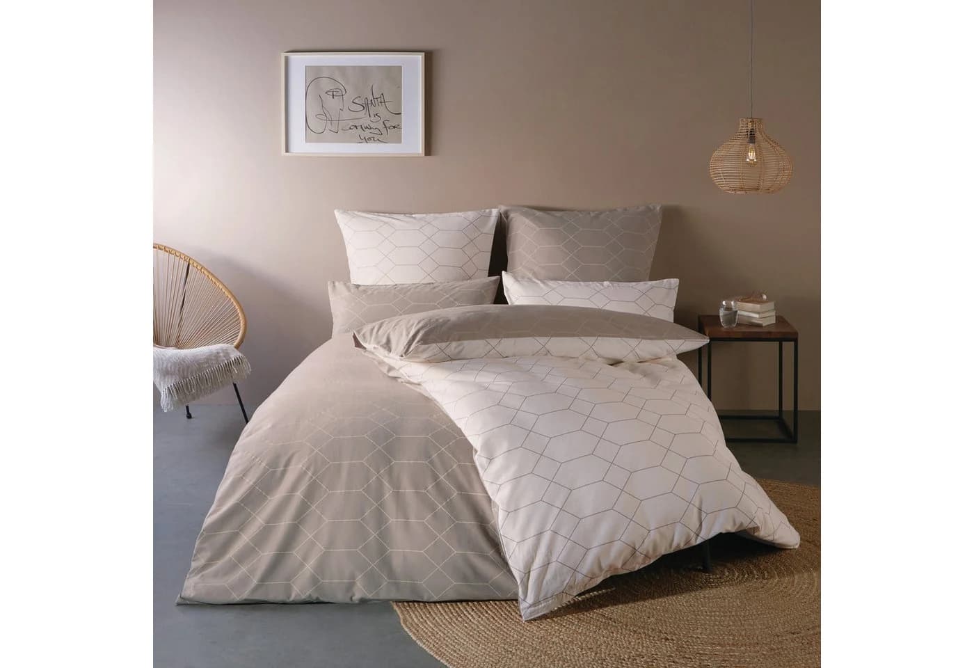 REDBEST Wendebettwäsche Mako-Satin Taupe/Creme Grafik Design - Bild 4