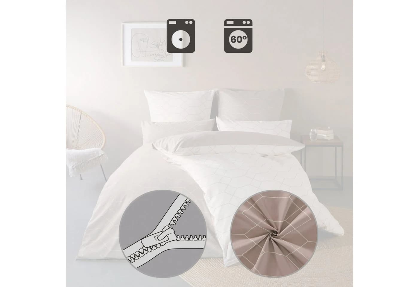 REDBEST Wendebettwäsche Mako-Satin Taupe/Creme Grafik Design - Bild 5