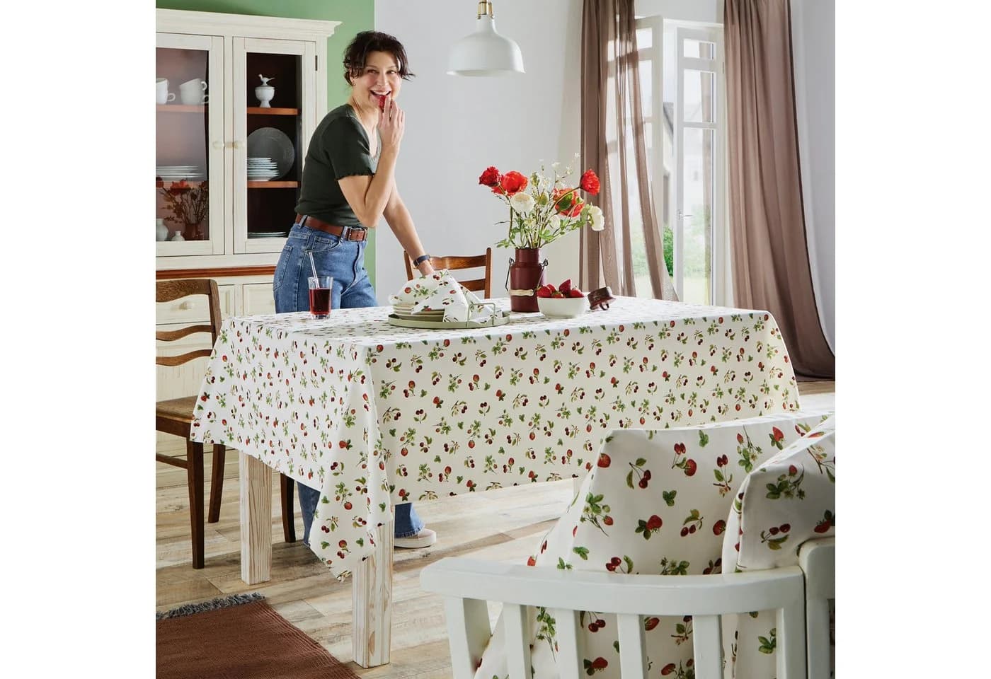 REDBEST Tischdecke Rund Baumwolle Fruchtiges Motiv Rot