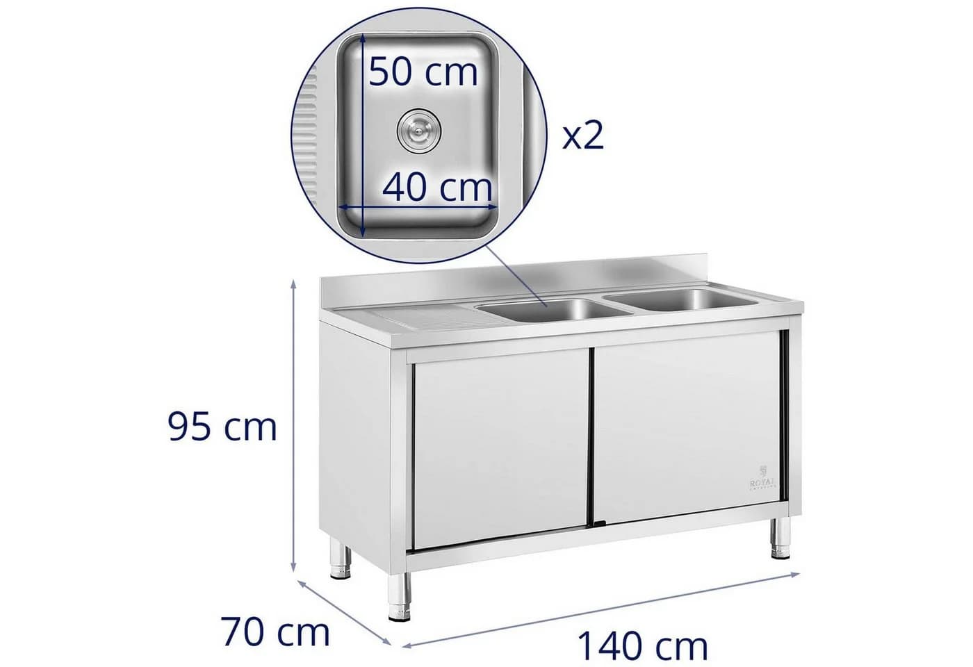Royal Catering Spülenschrank Edelstahl 2 Becken - Bild 5