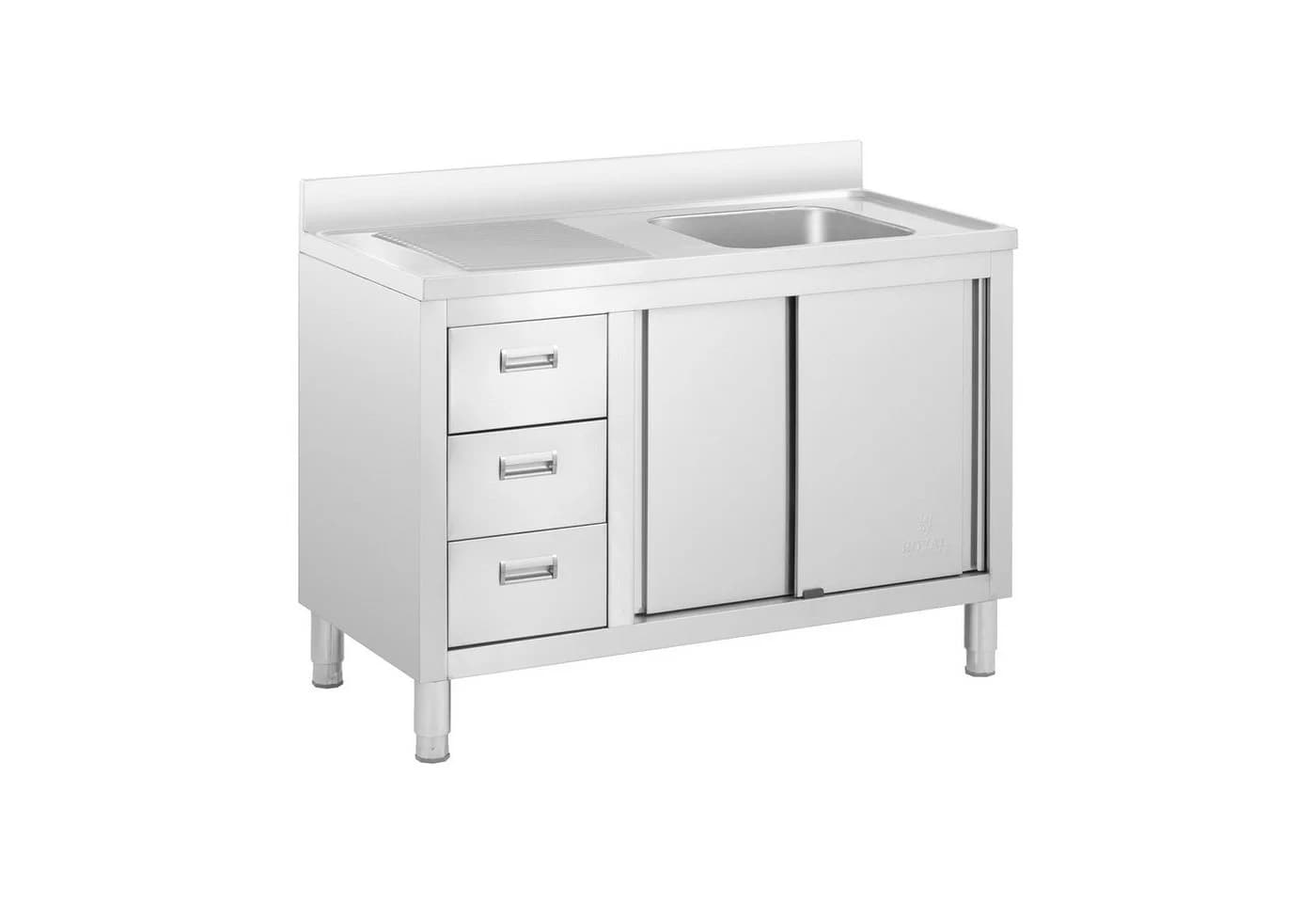Royal Catering Spülenschrank Edelstahl mit Becken und Schubladen - Bild 2