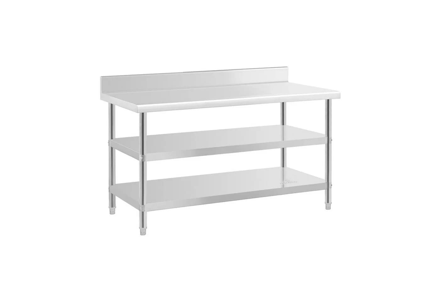Royal Catering Arbeitstisch Edelstahl 150x70 cm mit Aufkantung 2 Ablagen - Bild 2