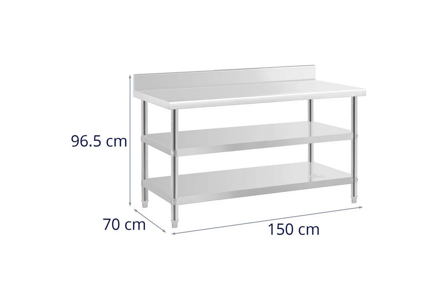 Royal Catering Arbeitstisch Edelstahl 150x70 cm mit Aufkantung 2 Ablagen - Bild 5