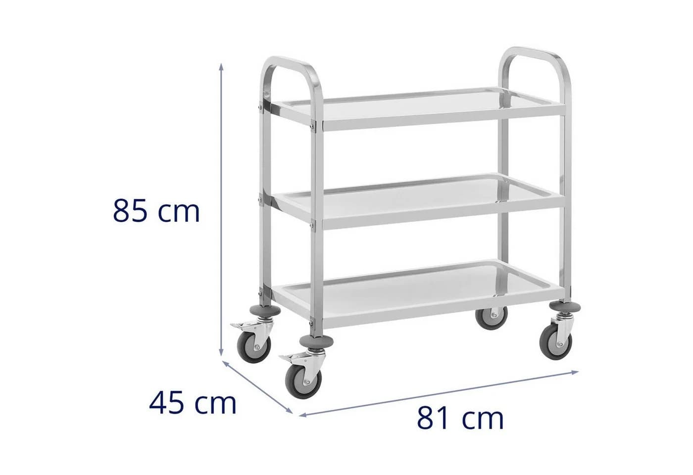 Royal Catering Servierwagen 3 Ebenen Küchenwagen Küchenrollwagen Lenkrollen Edelstahl 81 kg Gastro - Bild 5