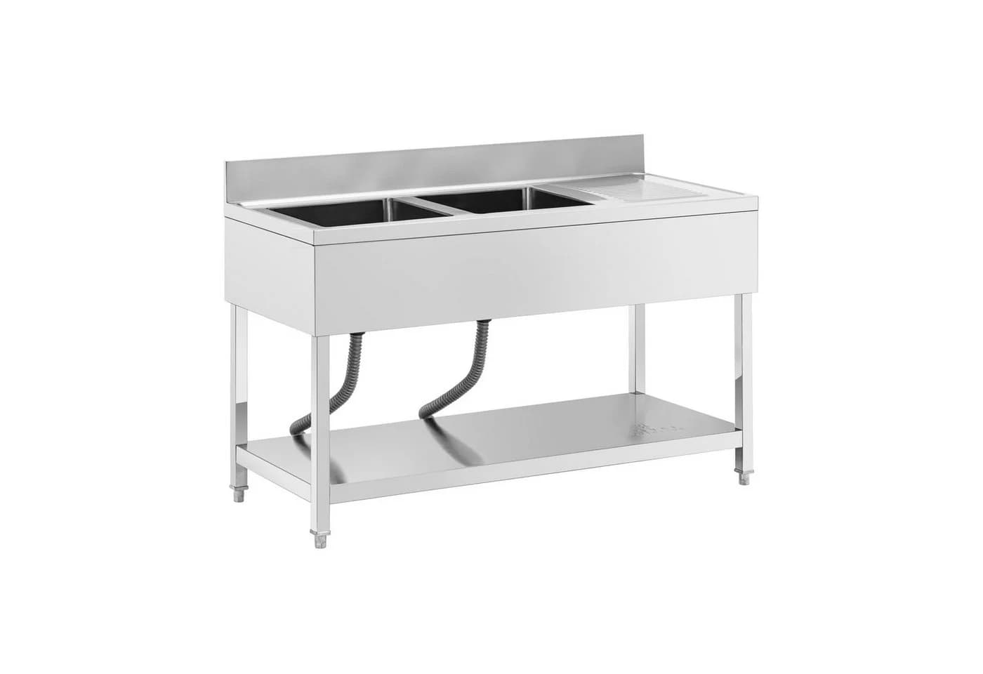 Royal Catering Edelstahlspüle Spültisch 140x60x97 cm 2 Becken - Bild 2