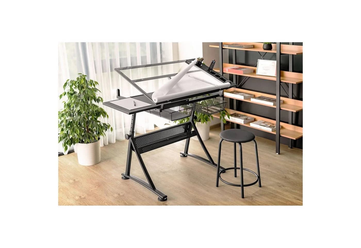 Fromm&Starck Zeichentisch 120x60 cm Neigbar Glasplatte Schwarz - Bild 4