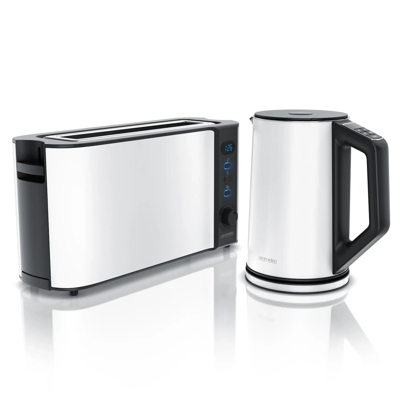 Arendo Frühstücksset Wasserkocher 1,5 Liter Langschlitztoaster 2 Scheiben Weiß