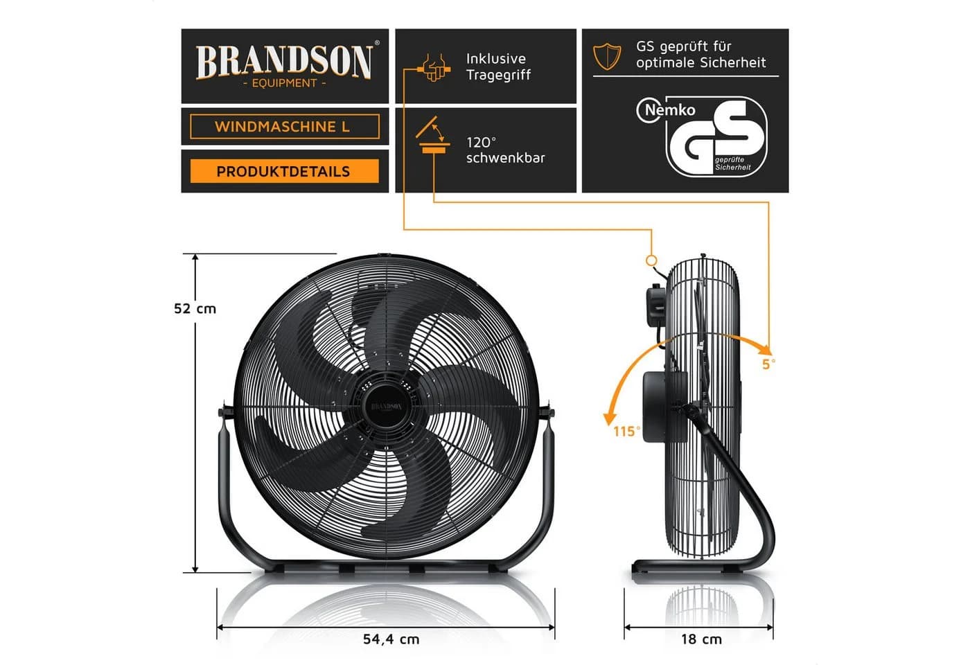 Brandson Windmaschine 120W Standventilator Retro Stil 50cm - Bild 4