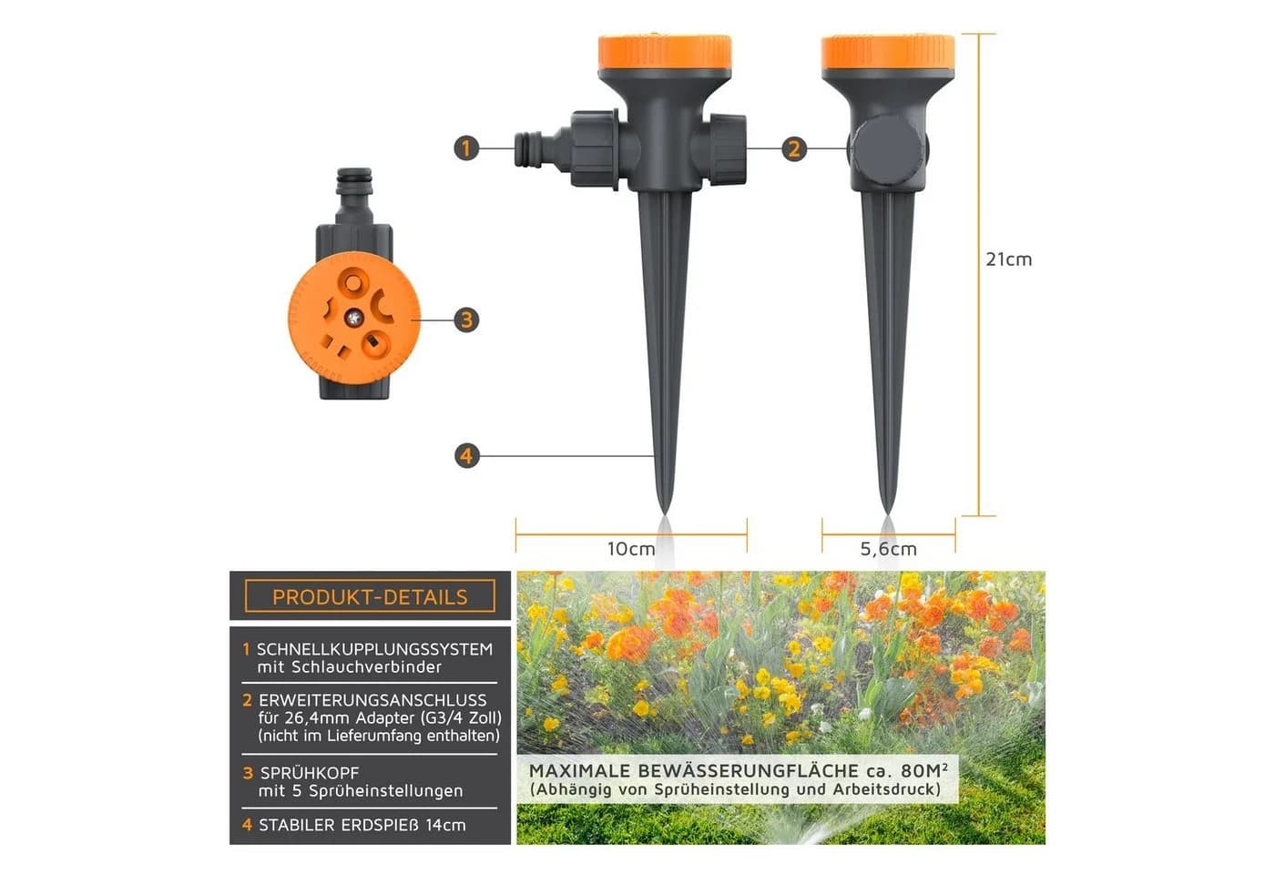 Brandson 2x Rasensprenger 5 Fach Rasensprinkler