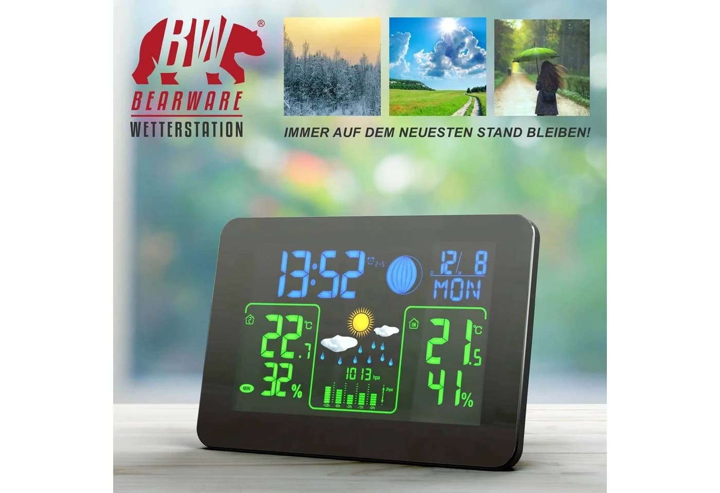 BEARWARE Funkwetterstation mit Farbdisplay & Außensensor Barometer - Bild 5