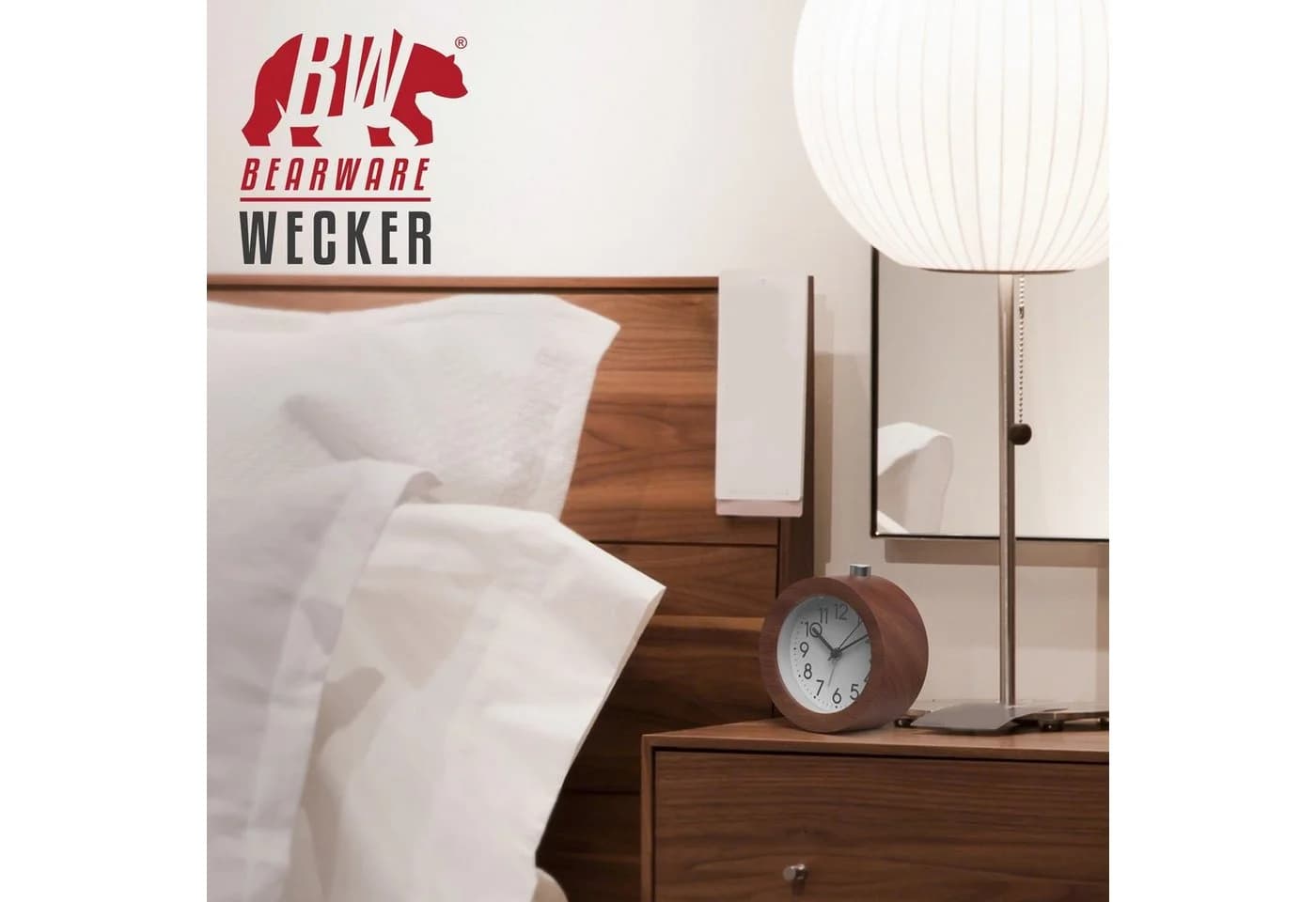 BEARWARE Analoge Weckuhr Holz Gehäuse Beleuchtet Braun