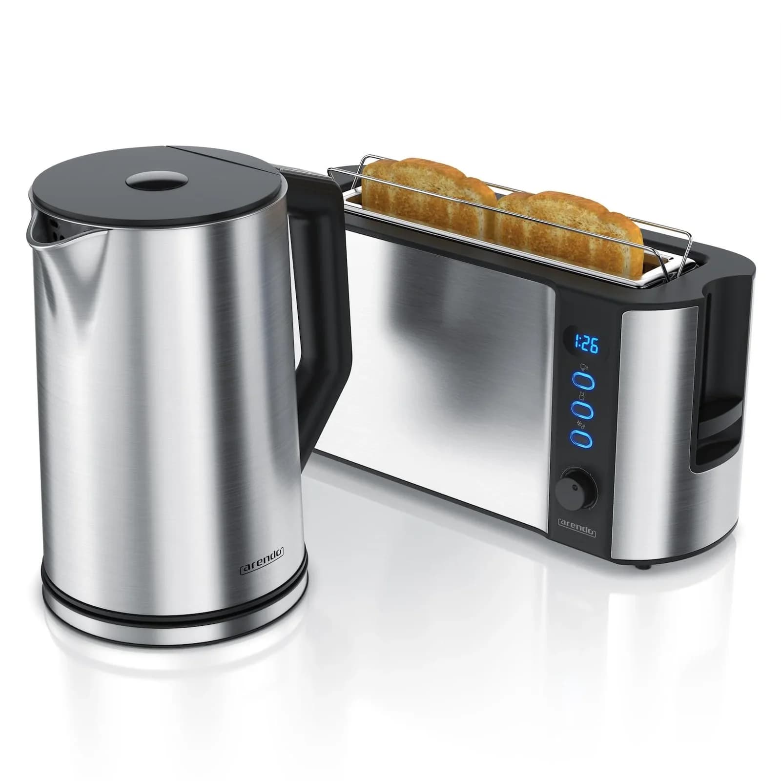 Arendo Frühstücks-Set Silber Wasserkocher Toaster