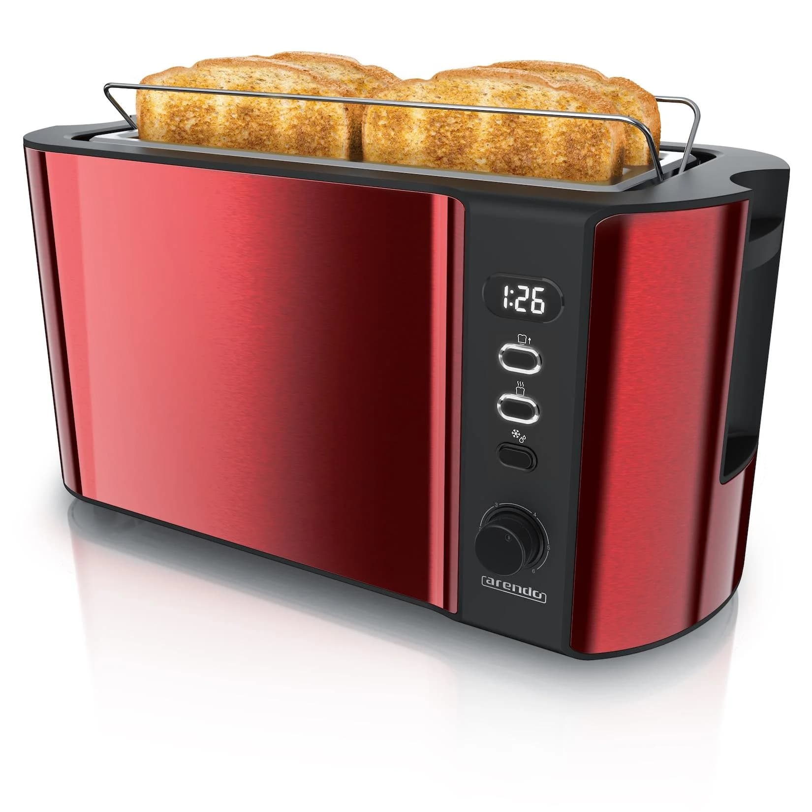 Arendo Toaster Langschlitz mit Display, 4-Scheiben, Rot
