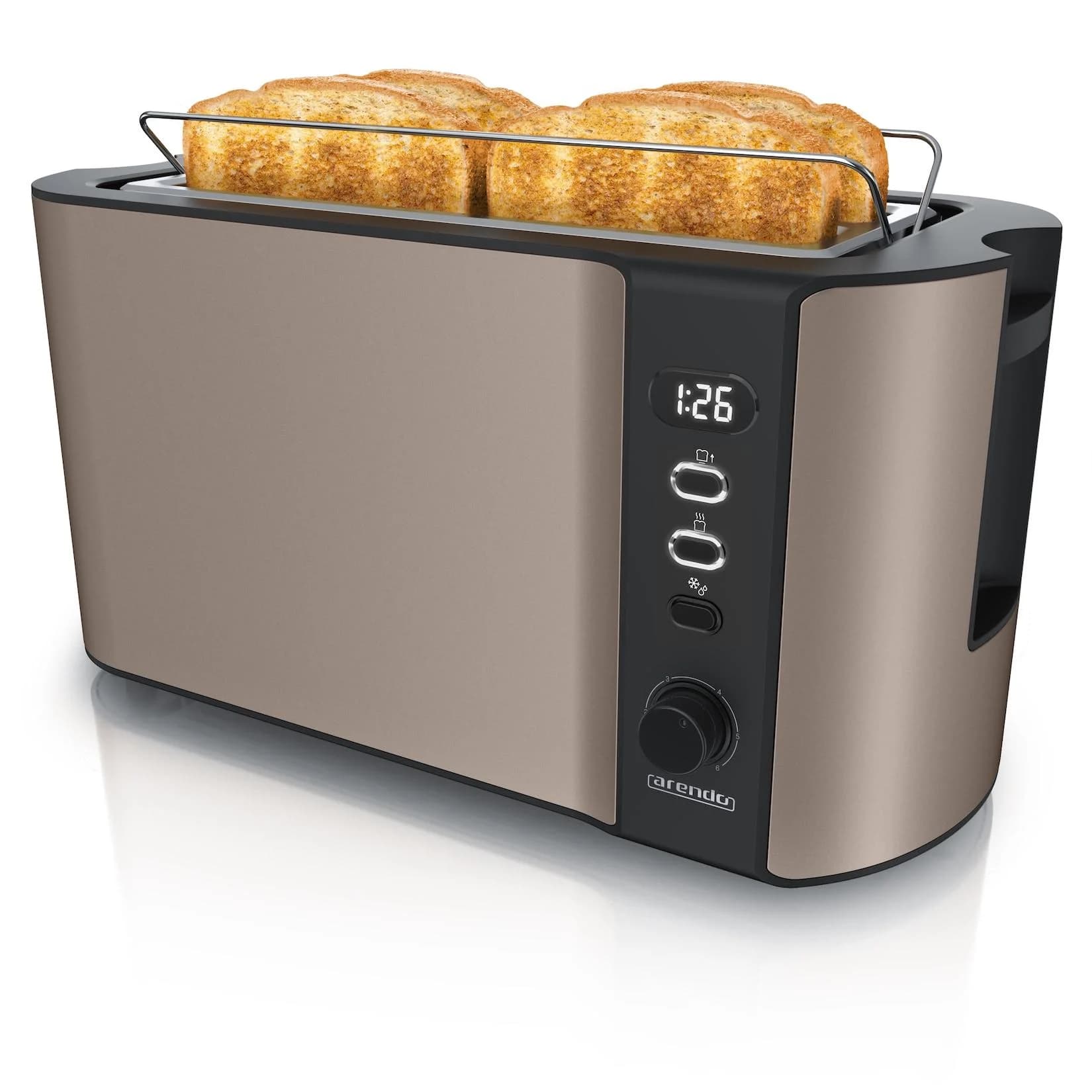 Arendo Toaster 4 Scheiben 1500W Langschlitz Brötchenaufsatz Wärmeisoliert Display Bronze