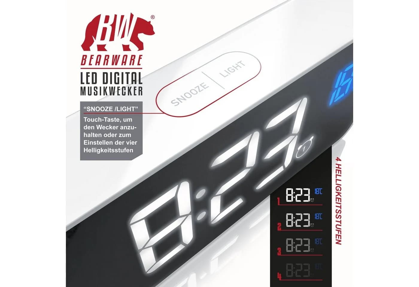 BEARWARE LED Musikwecker mit Akku, 13 Töne, 2 Alarme, Temperaturanzeige - Bild 3