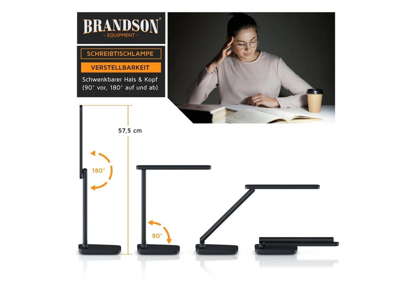 Brandson LED Schreibtischlampe Schwarz Dimmbar Touch Control - Bild 4
