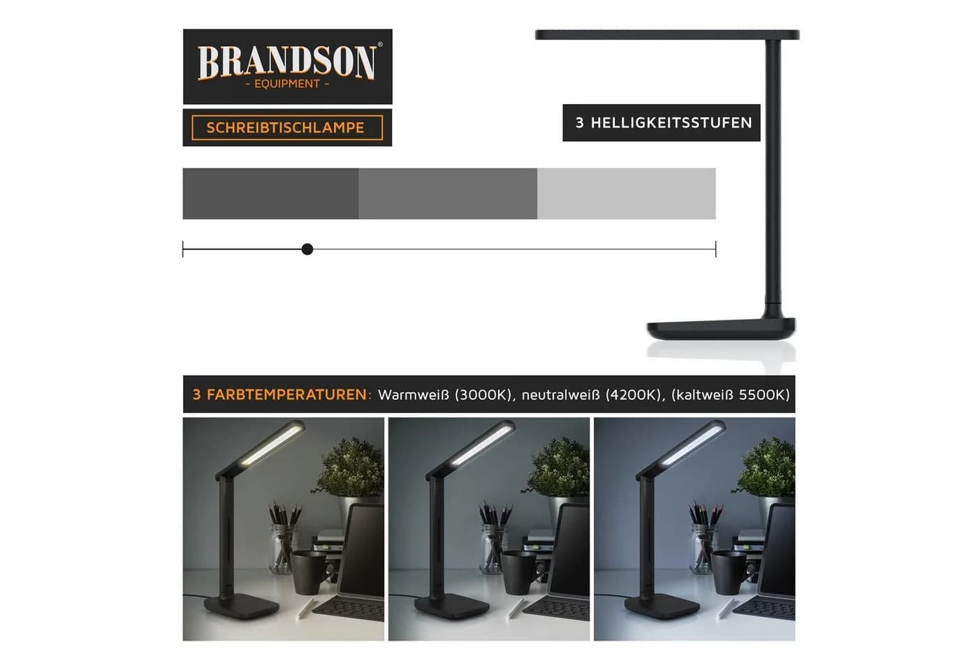 Brandson LED Schreibtischlampe Schwarz Dimmbar Touch Control - Bild 5