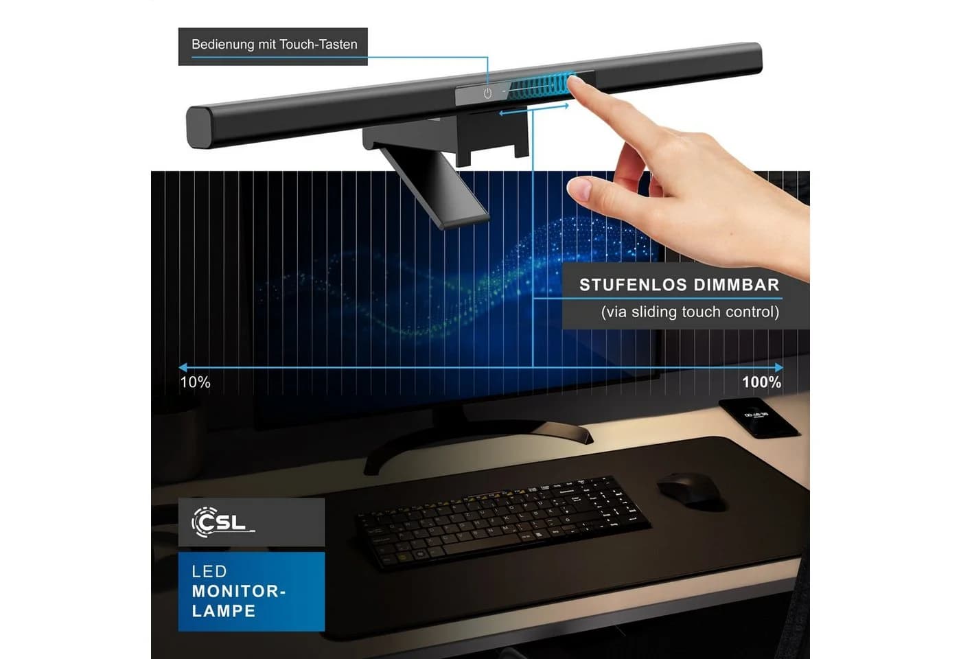 CSL LED Monitorlampe Screenbar Dimmbar Schwarz USB - Bild 4