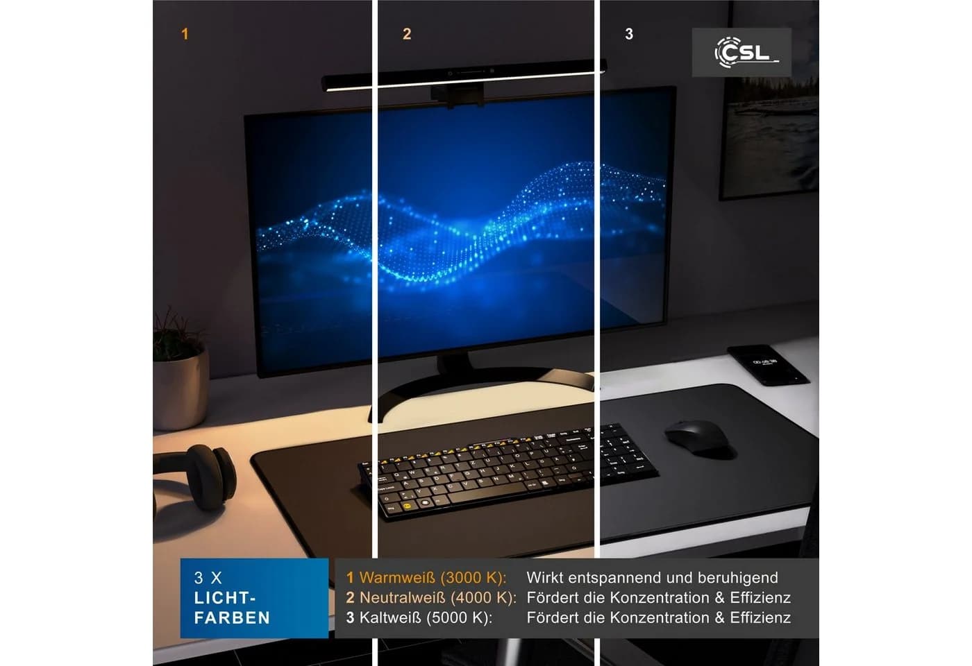 CSL LED Monitorlampe Screenbar Dimmbar Schwarz USB - Bild 5