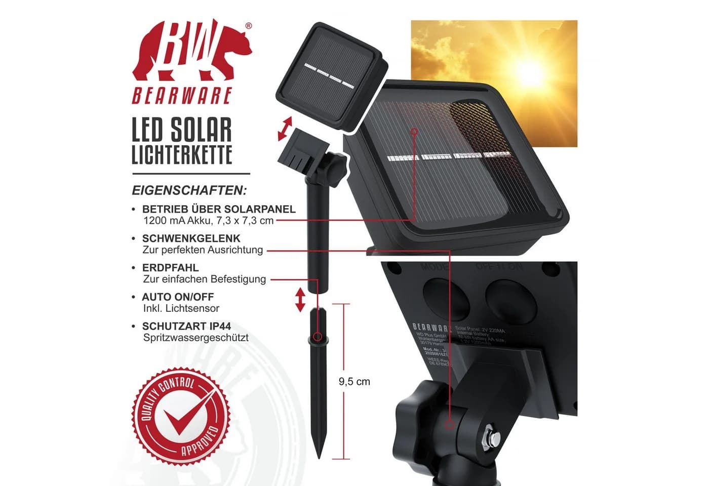 BEARWARE LED-Lichterkette Solar 10m Warmweiß IP44 - Bild 3