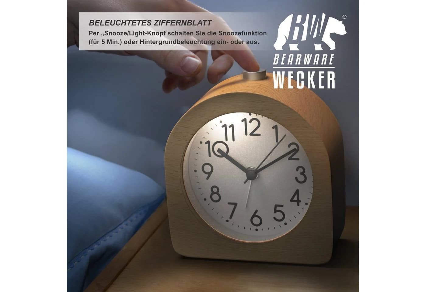BEARWARE Retro Wecker Analog Holz Braun mit Beleuchtung - Bild 3