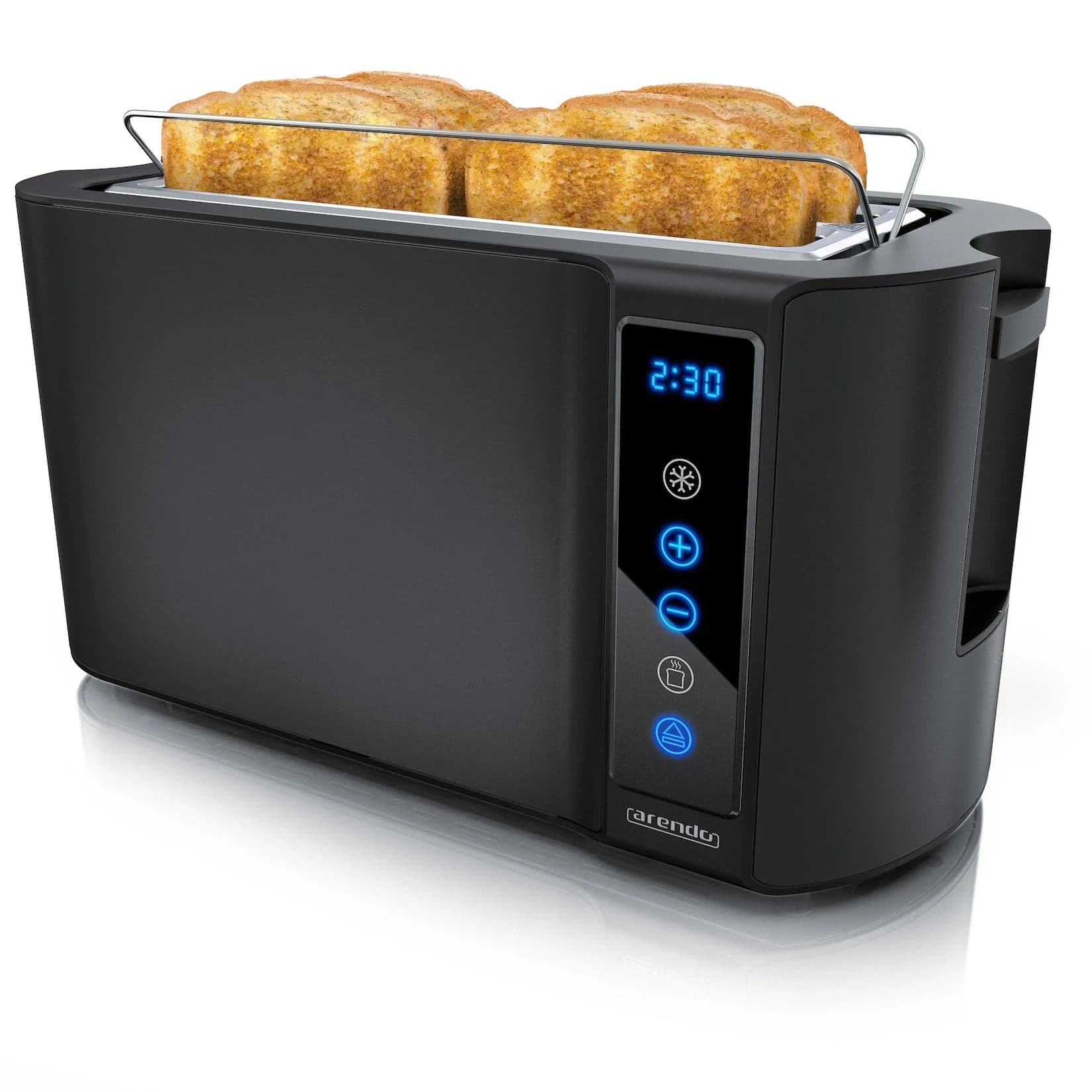 Arendo 4-Scheiben-Langschlitz-Toaster 1500 W Schwarz mit Brötchenaufsatz