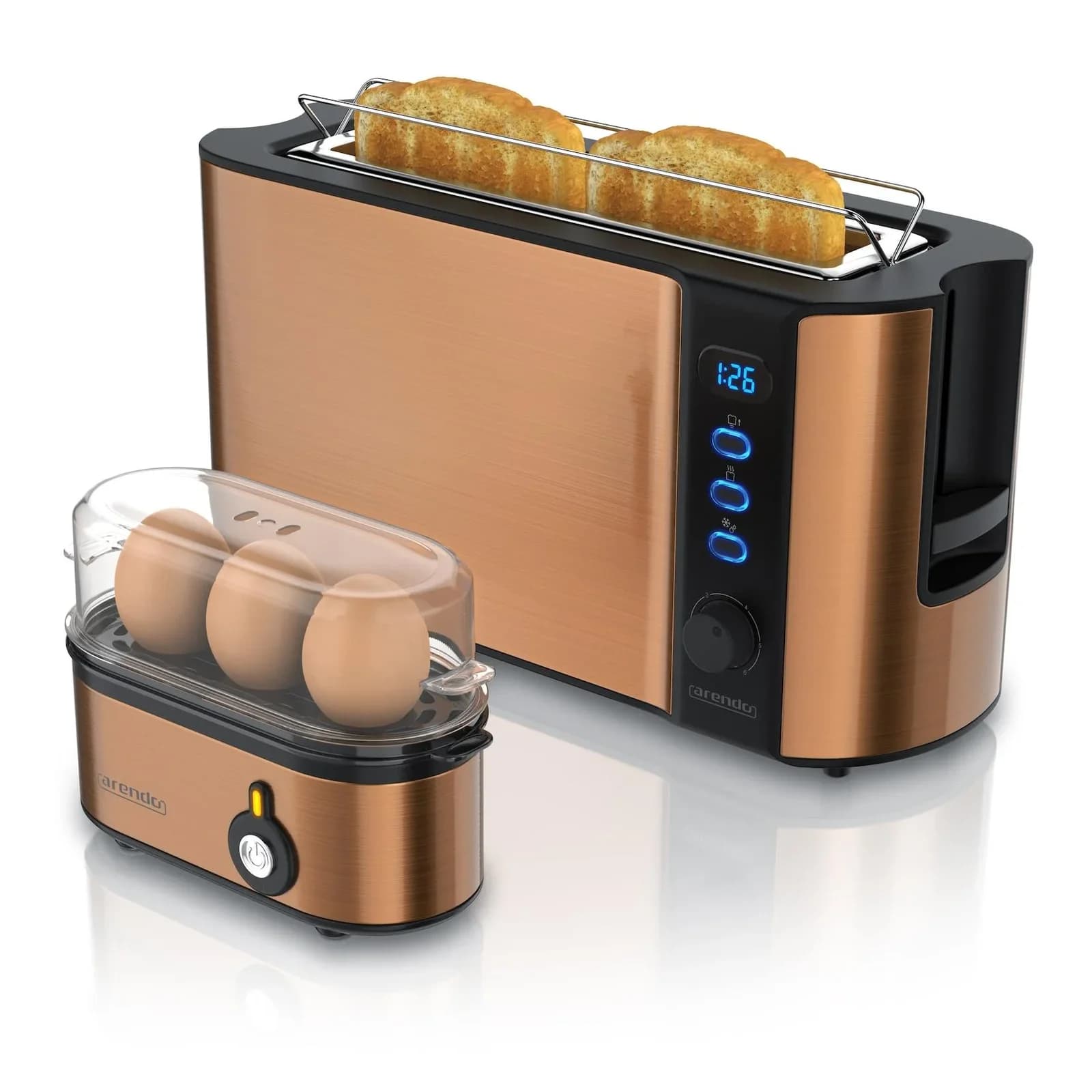 Arendo Frühstücksset 2-Scheiben Langschlitztoaster Eierkocher Kupfer - Bild 2