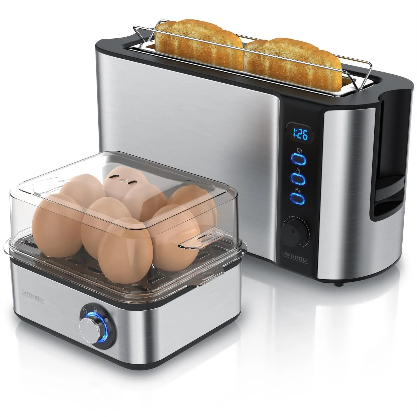 Arendo 2-teiliges Frühstücksset Toaster & Eierkocher Silber