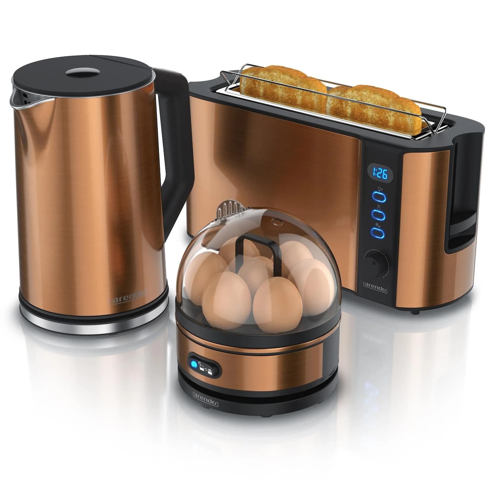 Arendo Wasserkocher mit Toaster und Eierkocher Set Edelstahl Kupfer