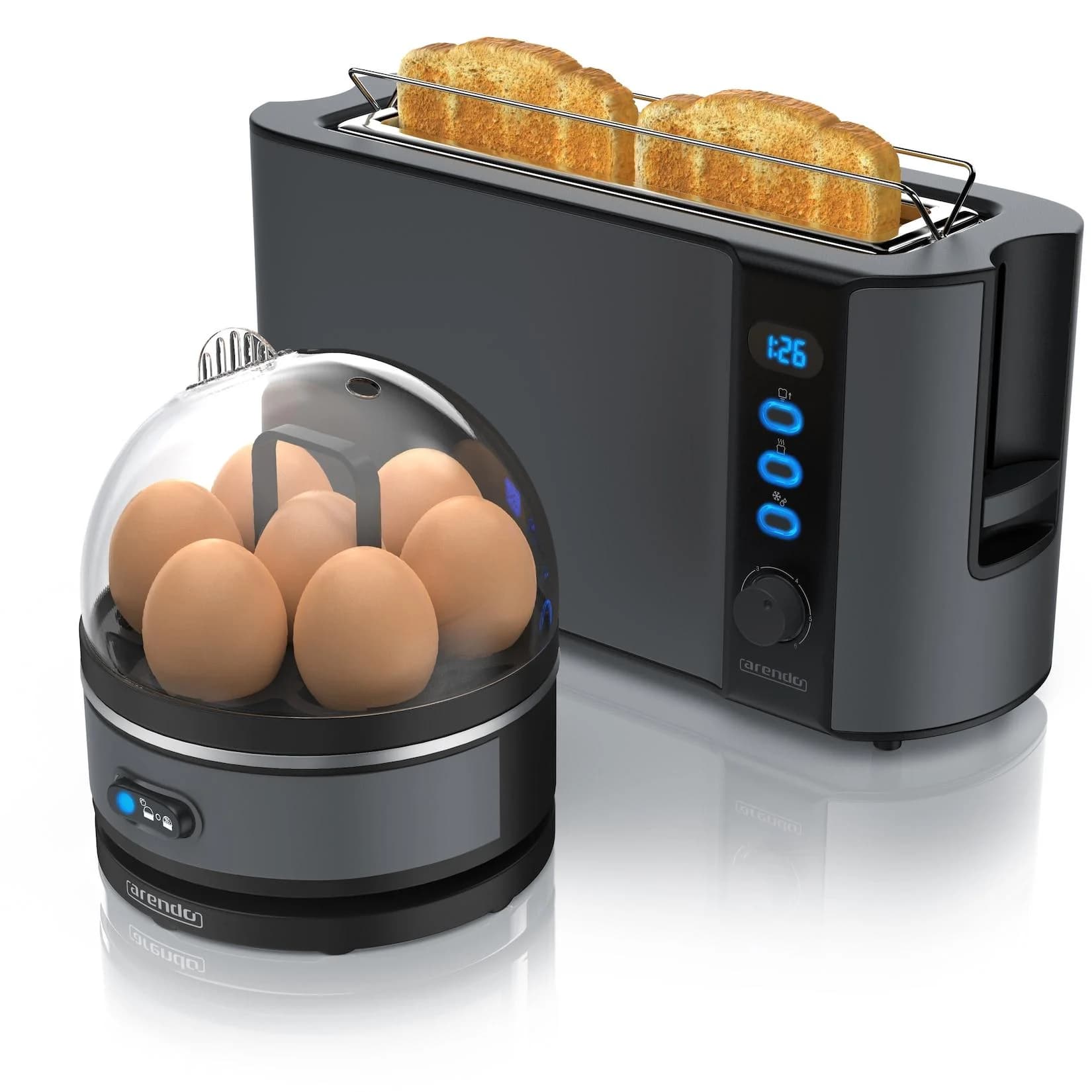 Arendo Toaster 2 Scheiben LED-Display 6 Bräunungsgrade Brötchenhalter Eierkocher