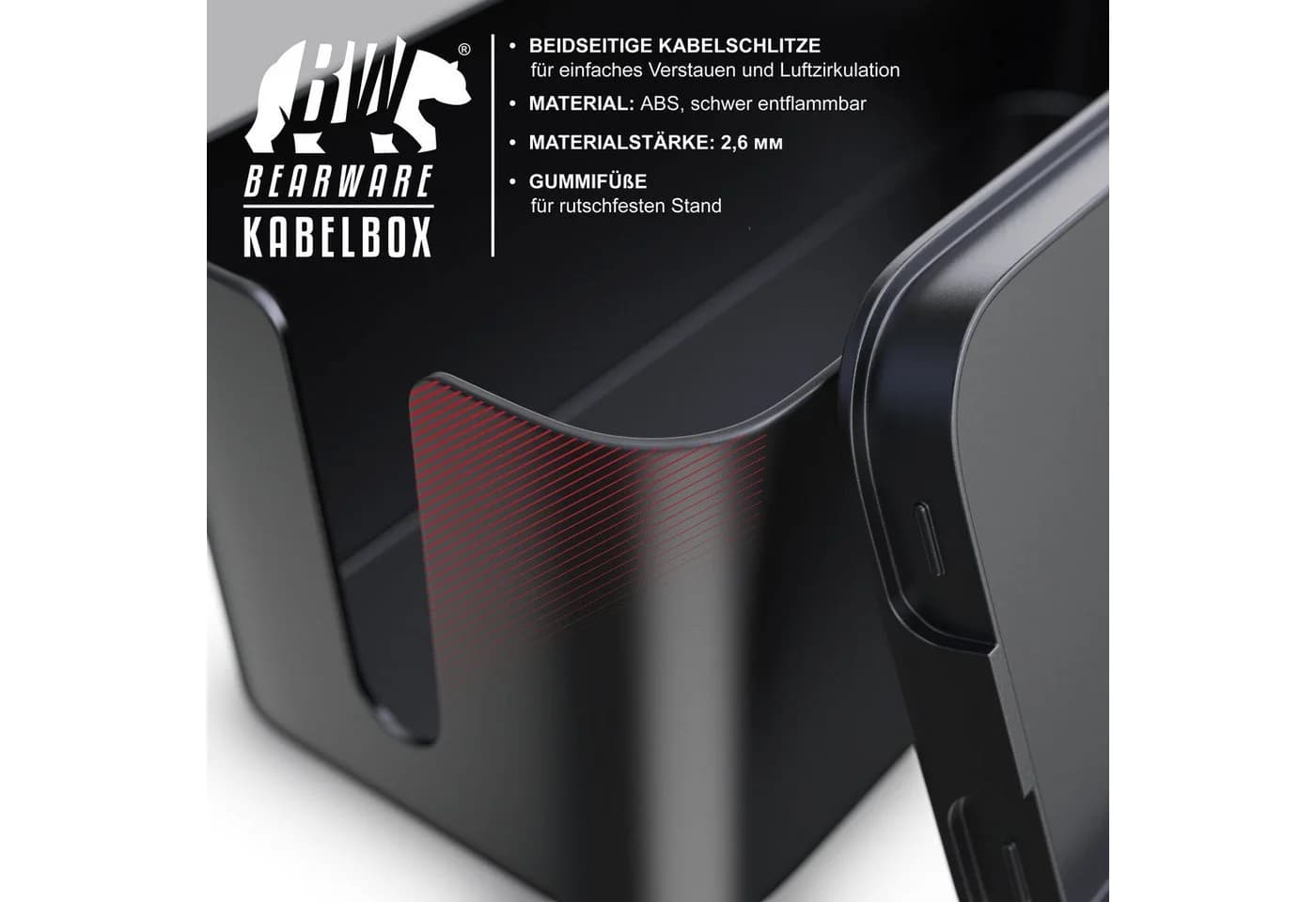 BEARWARE Kabelbox Schwarz mit Gummifüßen - Kabelmanagement Box - Bild 4